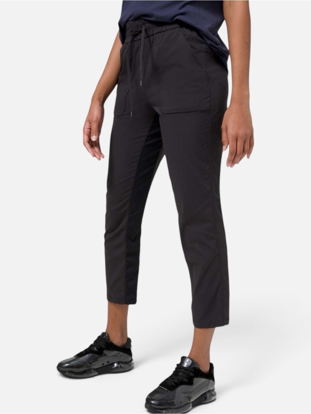 Drawstring Waist Cropped Pants - Black